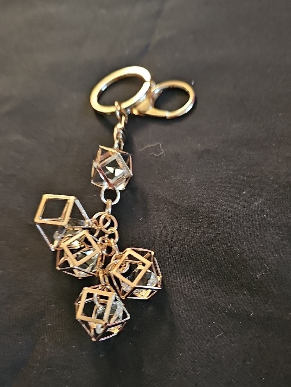 Gold Geometric Cube Keychain Charm - Women Accessories